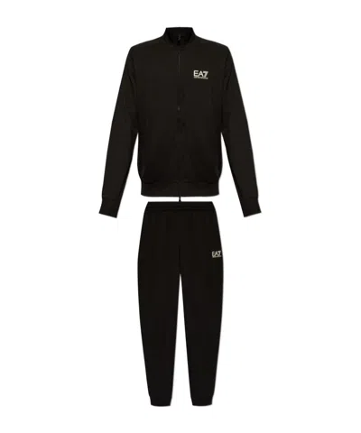 Ea7 Logo-print Cotton Track Suit In Black