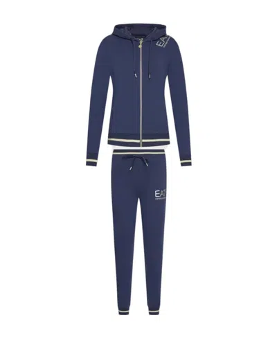 Ea7 Logo-print Cotton Tracksuit In Blue