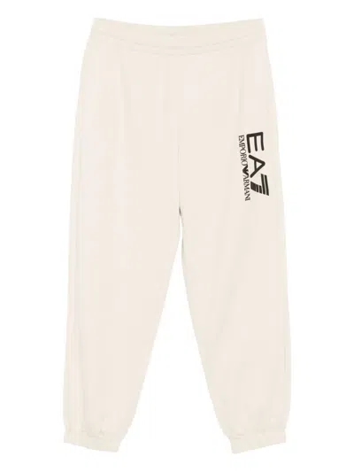 Ea7 Logo-print Cotton Trousers In Neutral