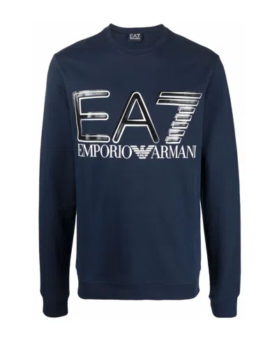 Ea7 Logo-print Crew-neck Sweatshirt In Blue