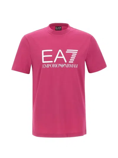 Ea7 Logo Print Crew Neck T-shirt In Pink