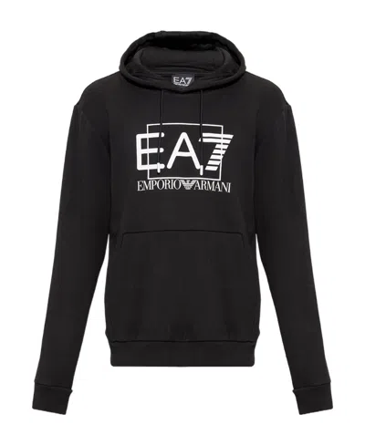 Ea7 Logo-print Drawstring Hoodie In Black