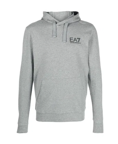 Ea7 Logo-print Drawstring Hoodie In Gray