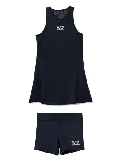 Ea7 Kids' Logo-print Dress In Blue