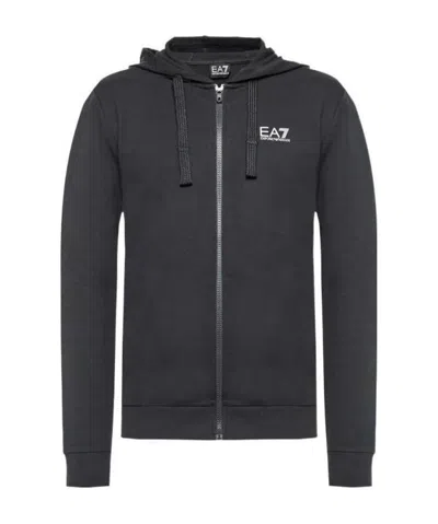 Ea7 Logo Print Hooded Jacket In Black