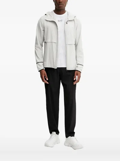 Ea7 Logo-print Hooded Jacket In White