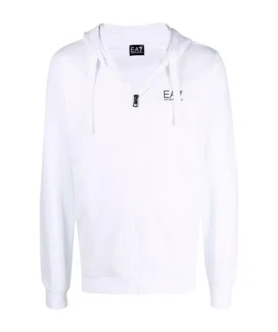 Ea7 Logo Print Hooded Jacket In White
