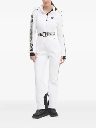 Ea7 Logo-print Hooded Ski Jumpsuit In White