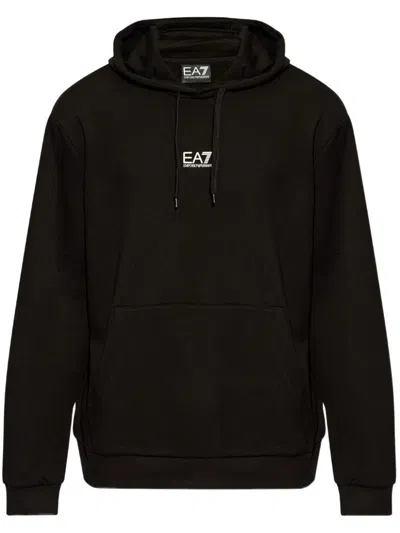 Ea7 Drawstring Long-sleeved Hoodie In Black
