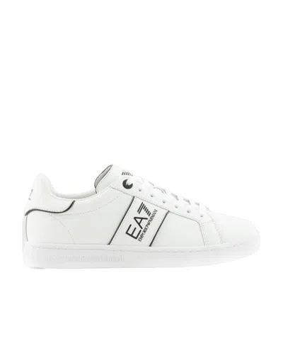 Ea7 Logo-print Leather Sneakers In White