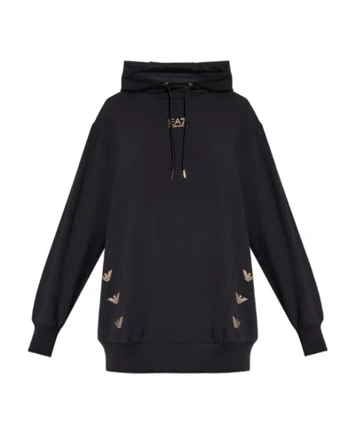 Ea7 Logo-print Long-sleeve Hoodie In Black