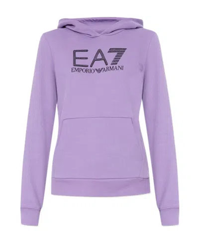 Ea7 Logo-print Long-sleeve Hoodie In Purple