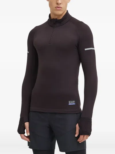 Ea7 Logo-print Performance Top In Brown