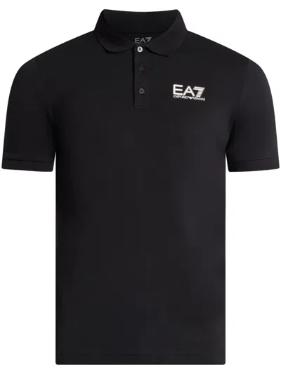 Ea7 Logo-print Polo Shirt In Schwarz