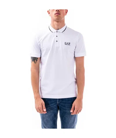 Ea7 Logo-print Polo Shirt In White
