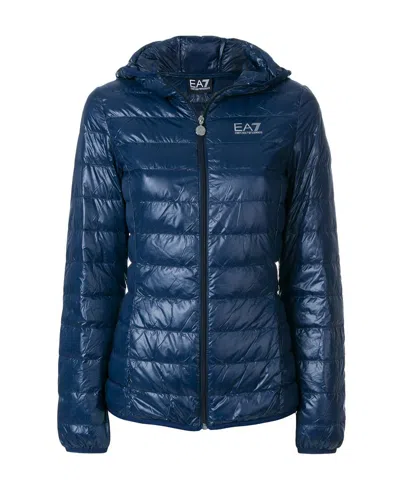 Ea7 Logo Print Puffer Jacket In Blue