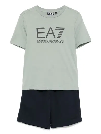 Ea7 Kids' Logo-print Shorts Set In Green