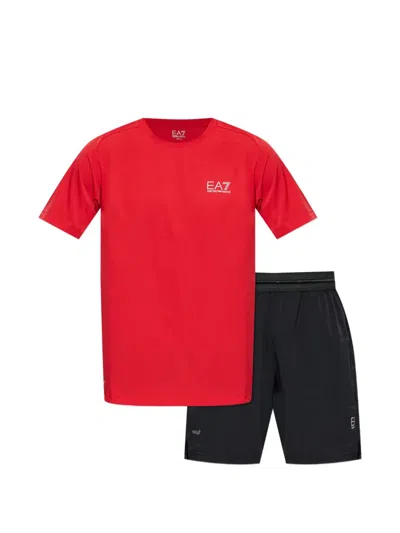 Ea7 Logo-print Shorts Set In Red
