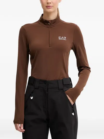 Ea7 Logo-print Ski Top In Brown
