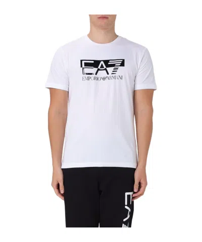 Ea7 Logo-print Stretch-cotton T-shirt In White
