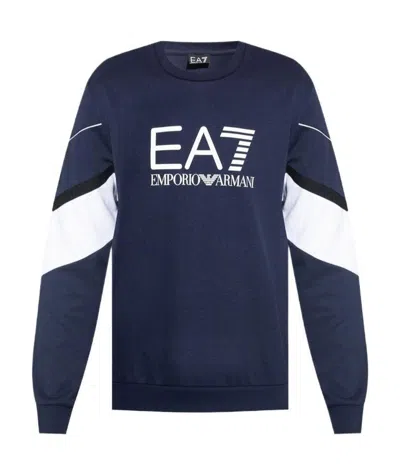 Ea7 Logo-print Striped-detail Sweatshirt In Blue