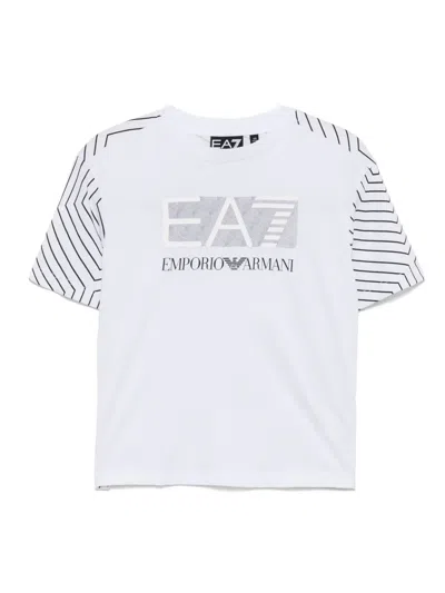 Ea7 Kids' Logo-print T-shirt In White
