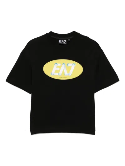 Ea7 Kids' Logo-print T-shirt In 黑色