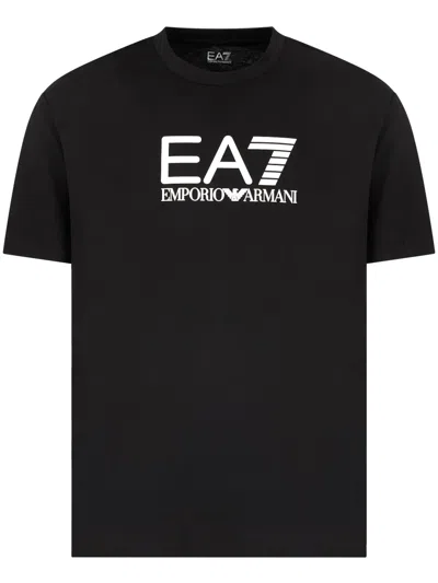 Ea7 Logo Series Cotton T-shirt With Oversized Logo In Black