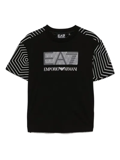 Ea7 Kids' Logo-print T-shirt In Black