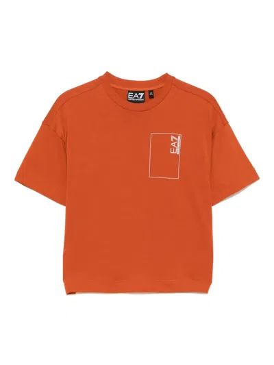 Ea7 Kids' Logo-print T-shirt In Orange