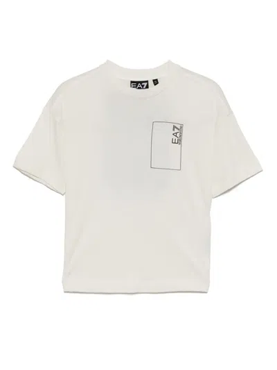 Ea7 Kids' Logo-print T-shirt In White