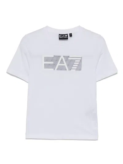 Ea7 Kids' Logo-print T-shirt In White