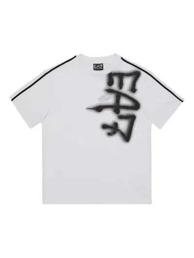 Ea7 Kids' Logo-print T-shirt In White
