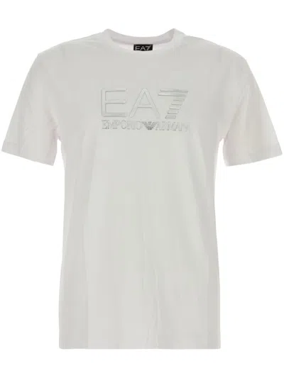 Ea7 Embroidered Logo Tee In Neutral