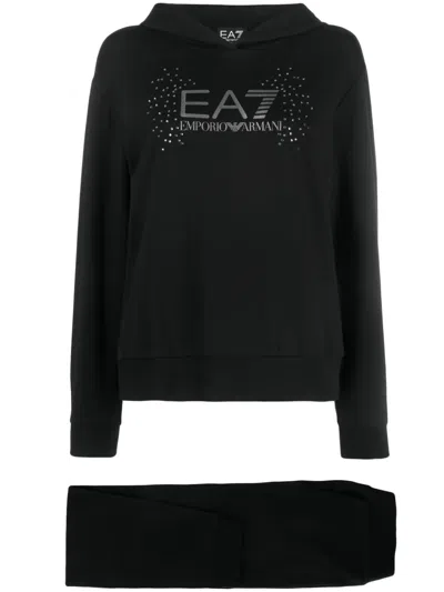 Ea7 Logo-print Cotton-blend Tracksuit In Black