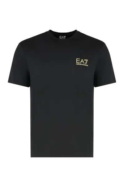 Ea7 Logo Print T-shirt For Men In Black