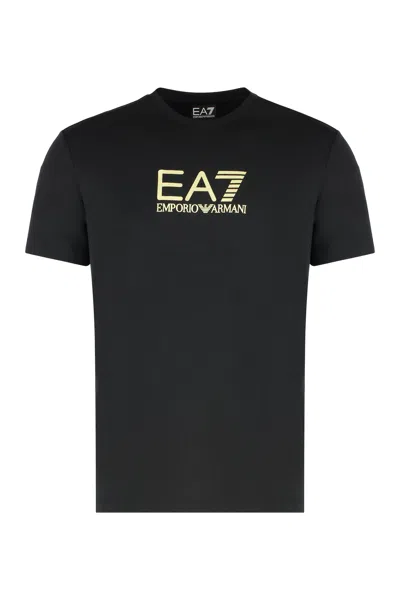 Ea7 Logo Print T-shirt For Men In Black