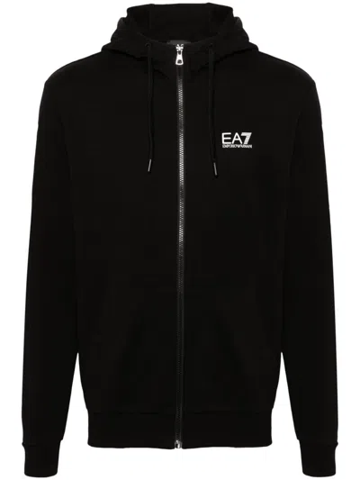 Ea7 Logo-print Zip-up Hoodie In Black