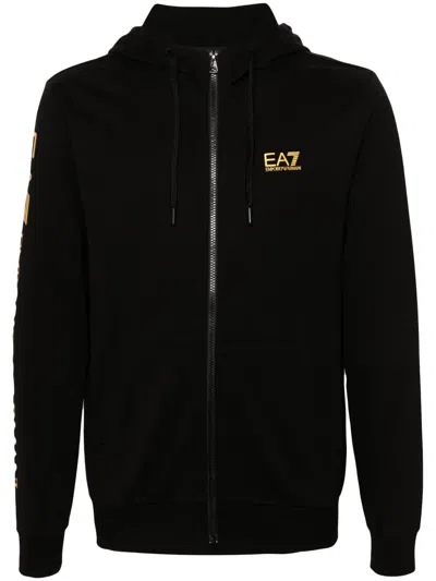 Ea7 Logo-print Zip-up Hoodie In Black