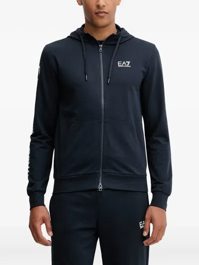 Ea7 Logo-print Zip-up Hoodie In Brown