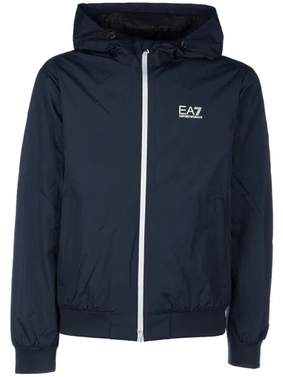 EA7 LOGO-PRINT ZIP-UP HOODIE