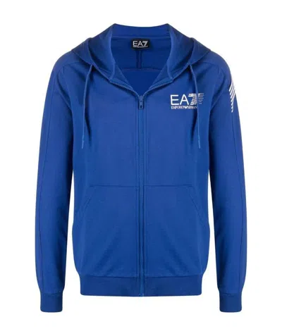 Ea7 Logo-print Zip-up Hoodie In Blue