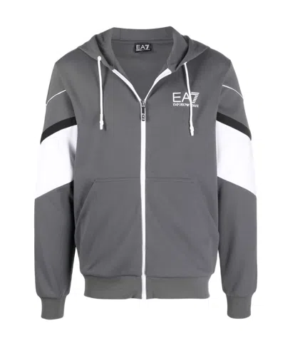 Ea7 Logo-print Zip-up Hoodie In Gray