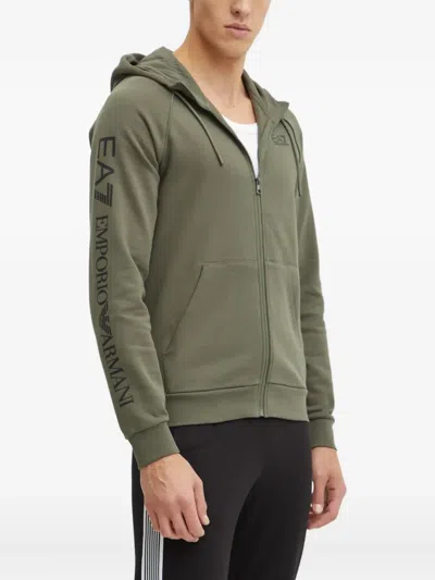 Ea7 Logo-print Zip-up Hoodie In Green