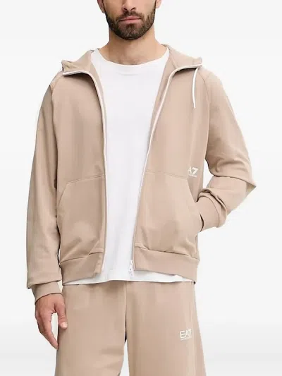 Ea7 Logo-print Zip-up Hoodie In Neutral