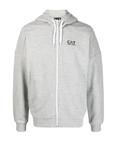 Ea7 Logo-print Zip-up Hoodie In White