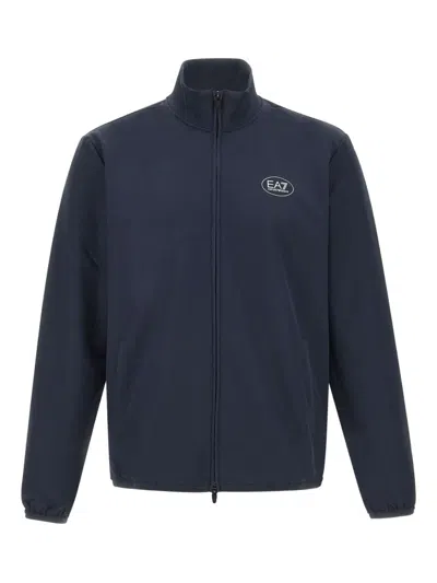 Ea7 Logo-print Zip-up Sweatshirt In Blue