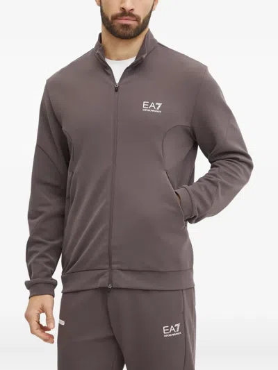 Ea7 Logo-print Zip-up Tracksuit In Brown