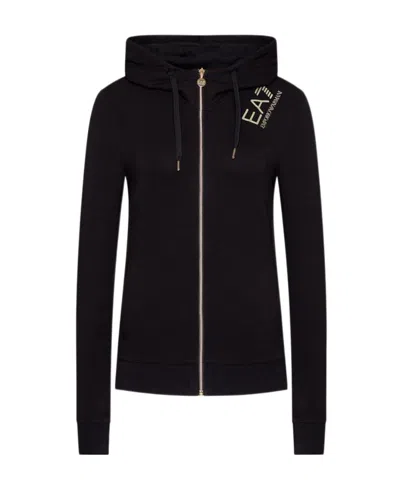 Ea7 Logo-print Zipped Hoodie In Black