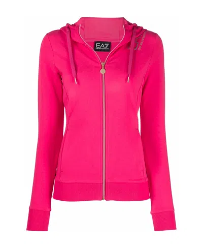 Ea7 Logo-print Zipped Hoodie In Red